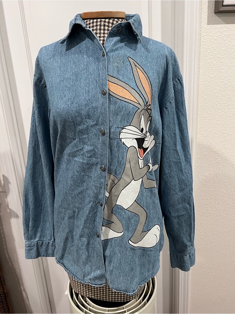Vintage Jerry Leigh Bugs Bunny Denim Shirt Long Sleeve Blue Looney Tunes L